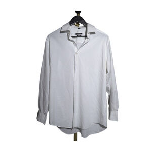Van Heusen Button Down Shirt Sz 16.5 White Slim-Fit Collared Cotton Textured EUC